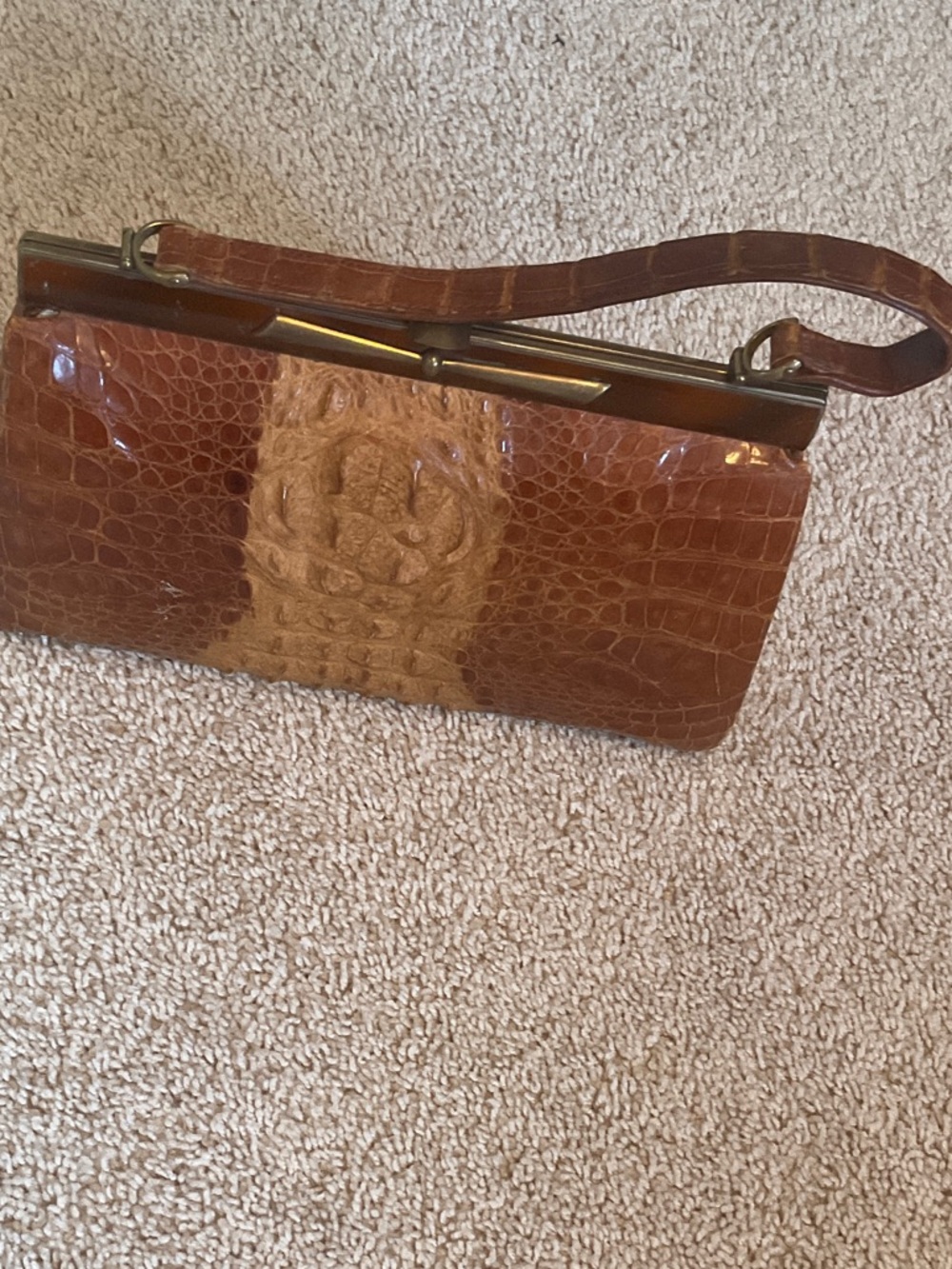 Women’s Croc-Embossed Leather Wristlet in Brown